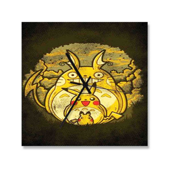 Pikachu Transform Totoro Wall Clock Square Wooden Silent Scaleless Black Pointers