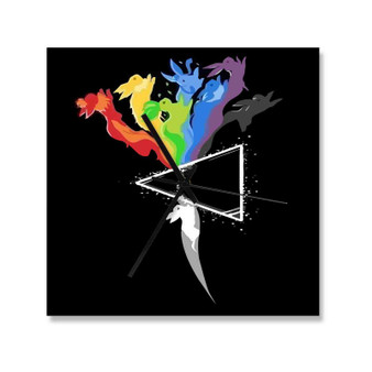 Pink Floyd Pokemon Wall Clock Square Wooden Silent Scaleless Black Pointers