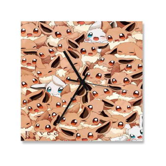 Pokemon Eevee Wall Clock Square Wooden Silent Scaleless Black Pointers