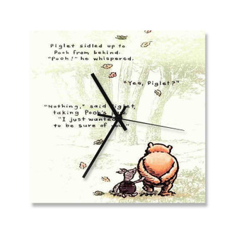 Pooh and Piglet Quotes Disney Wall Clock Square Wooden Silent Scaleless Black Pointers