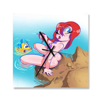 Sexy Ariel Mermaid Disney Wall Clock Square Wooden Silent Scaleless Black Pointers