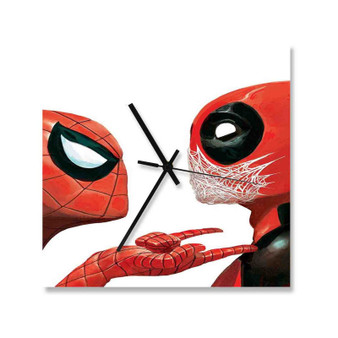 Spiderman Deadpool Wall Clock Square Wooden Silent Scaleless Black Pointers