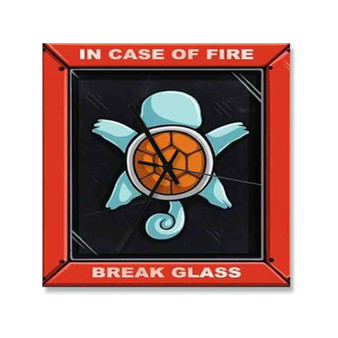 Squirtle Pokemon in Case of Fire Wall Clock Square Wooden Silent Scaleless Black Pointers