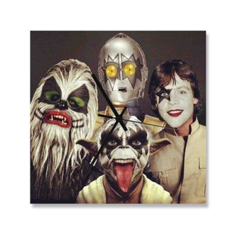 Star Wars as Kiss Band Wall Clock Square Wooden Silent Scaleless Black Pointers