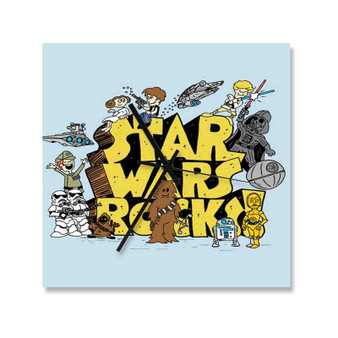 Star Wars Rocks Wall Clock Square Wooden Silent Scaleless Black Pointers