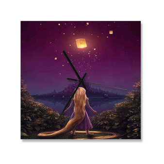 Tangled Rapunzel Light on Night Disney Wall Clock Square Wooden Silent Scaleless Black Pointers