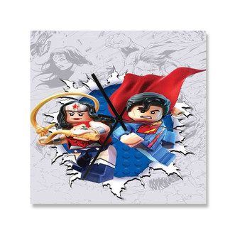Wonder Woman and Superman lego Wall Clock Square Wooden Silent Scaleless Black Pointers
