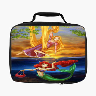 Tangled Rapunzel and Ariel Mermaid Disney Custom Lunch Bag Fully Lined and Insulated for Adult and Kids