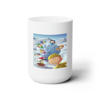 Snoopy The Peanuts Gang With Snowball Custom White Ceramic Mug 15oz Sublimation BPA Free
