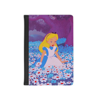 Alice in Wonderland With Flowers Custom PU Faux Leather Passport Cover Wallet Black Holders Luggage Travel