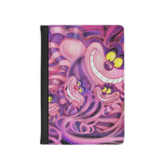 Cat Cheshire Alice in Wonderland Custom PU Faux Leather Passport Cover Wallet Black Holders Luggage Travel