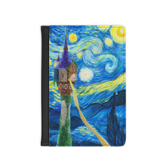Disney Tanged Starry Night Custom PU Faux Leather Passport Cover Wallet Black Holders Luggage Travel