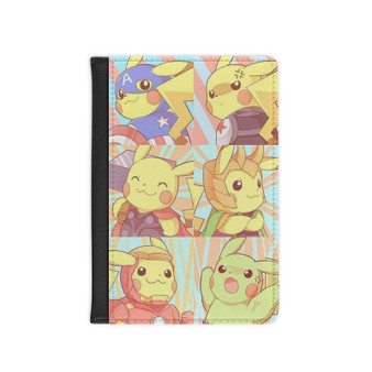 Pikachu as Avengers Characters Custom PU Faux Leather Passport Cover Wallet Black Holders Luggage Travel