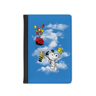 Snoopy The Peanuts Up Custom PU Faux Leather Passport Cover Wallet Black Holders Luggage Travel