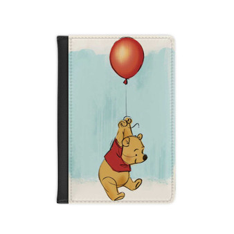 Winnie The Pooh With Ballon Disney Custom PU Faux Leather Passport Cover Wallet Black Holders Luggage Travel