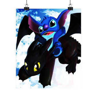 Disney Stich and Toothless Dragon Custom Silky Poster Satin Art Print Wall Home Decor