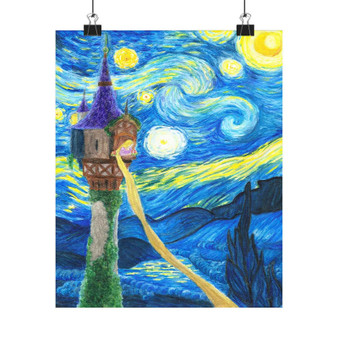 Disney Tanged Starry Night Custom Silky Poster Satin Art Print Wall Home Decor