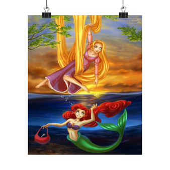 Tangled Rapunzel and Ariel Mermaid Disney Custom Silky Poster Satin Art Print Wall Home Decor