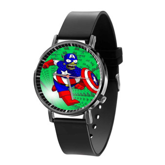 Bart Simpson Captain America Custom Quartz Watch Black Plastic With Gift Box