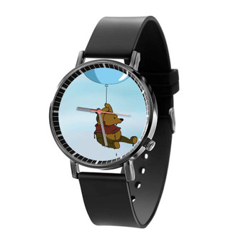 Winnie The Pooh Flying With Balloon Custom Quartz Watch Black Plastic With Gift Box