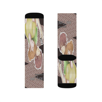 Chihayafuru Chihaya and Taichi Custom Socks Sublimation White Polyester Unisex Regular Fit