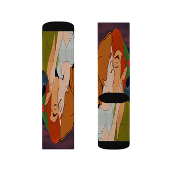 Peter Pan and Wendy Kiss Disney Custom Socks Sublimation White Polyester Unisex Regular Fit