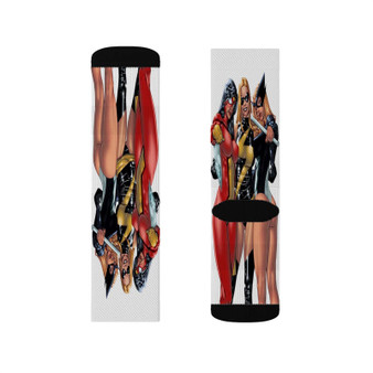 Sexy Girls Marvel Custom Socks Sublimation White Polyester Unisex Regular Fit