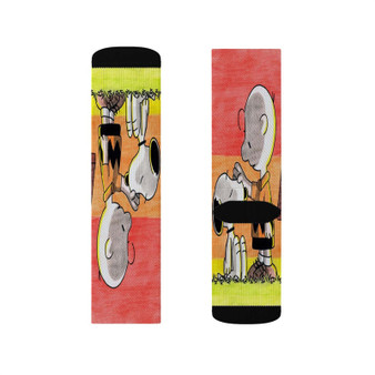 Snoopy and Charlie Brown Custom Socks Sublimation White Polyester Unisex Regular Fit