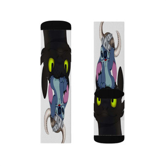 Stitch and Toothless Custom Socks Sublimation White Polyester Unisex Regular Fit