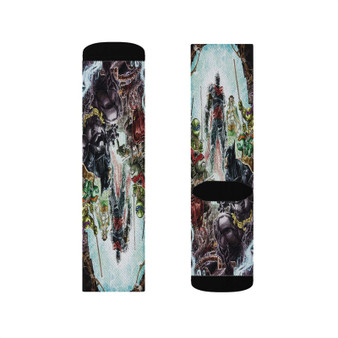 Teenage Mutant Ninja Turtles With Batman Art Custom Socks Sublimation White Polyester Unisex Regular Fit