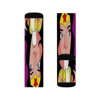 Wonder Woman and Banana Custom Socks Sublimation White Polyester Unisex Regular Fit