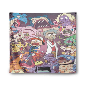 Rick and Morty with Pokemon Custom Tapestry Polyester Indoor Wall Home Decor