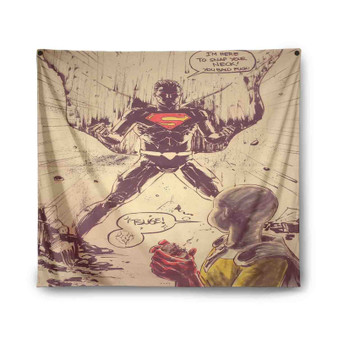 Superman vs Saitama Sensei One Punch Man Custom Tapestry Polyester Indoor Wall Home Decor