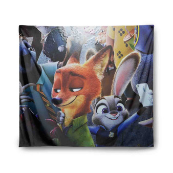 Zootopia With Phone Custom Tapestry Polyester Indoor Wall Home Decor