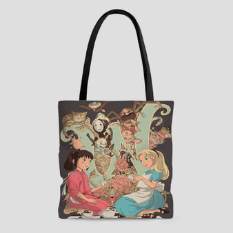 Alice in Wonderland and Spirited Away Custom Tote Bag AOP With Cotton Handle