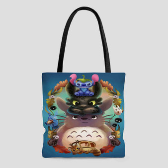 Disney Stitch Toothless Totoro Studio Ghibli Custom Tote Bag AOP With Cotton Handle