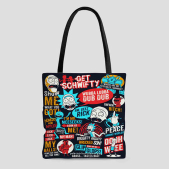 Rick and Morty Collage Quotes Custom Tote Bag AOP With Cotton Handle
