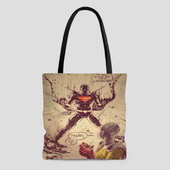 Superman vs Saitama Sensei One Punch Man Custom Tote Bag AOP With Cotton Handle