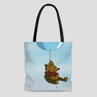 Winnie The Pooh Flying With Balloon Custom Tote Bag AOP With Cotton Handle