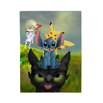 Pikachu Stitch and Toothless Custom Velveteen Plush Polyester Blanket Bedroom Family