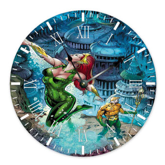 Aquaman and Mera DC Comics Custom Wall Clock Round Non-ticking Wooden