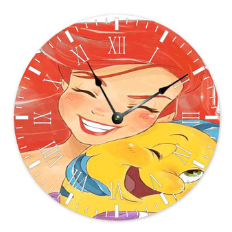 Ariel and Flounder The Little Mermaid Custom Wall Clock Round Non-ticking Wooden