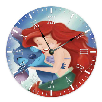 Ariel and Stitch Disney Custom Wall Clock Round Non-ticking Wooden