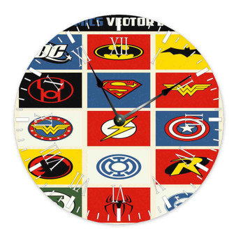 DC Comics Superheroes Logos Custom Wall Clock Round Non-ticking Wooden