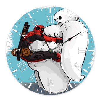 Deadpool Hug Baymax Custom Wall Clock Round Non-ticking Wooden