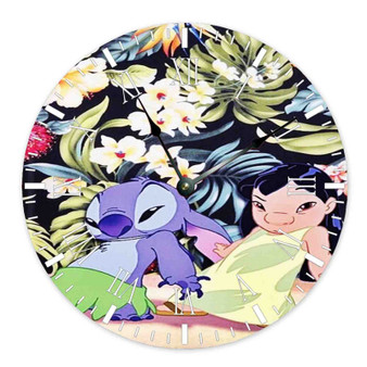 Disney Lilo and Stitch Dancing Custom Wall Clock Round Non-ticking Wooden