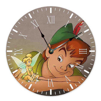 Disney Peter Pan and Tinkerbell Custom Wall Clock Round Non-ticking Wooden