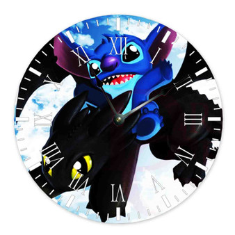 Disney Stich and Toothless Dragon Custom Wall Clock Round Non-ticking Wooden