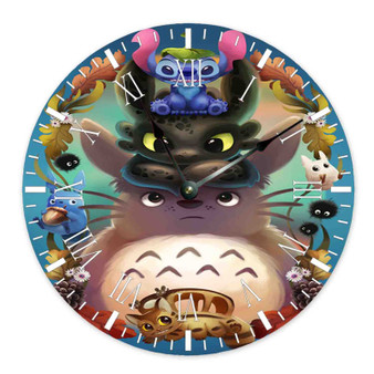 Disney Stitch Toothless Totoro Studio Ghibli Custom Wall Clock Round Non-ticking Wooden