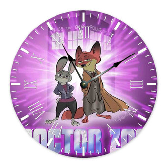 Doctor Who Zootopia Disney Custom Wall Clock Round Non-ticking Wooden
